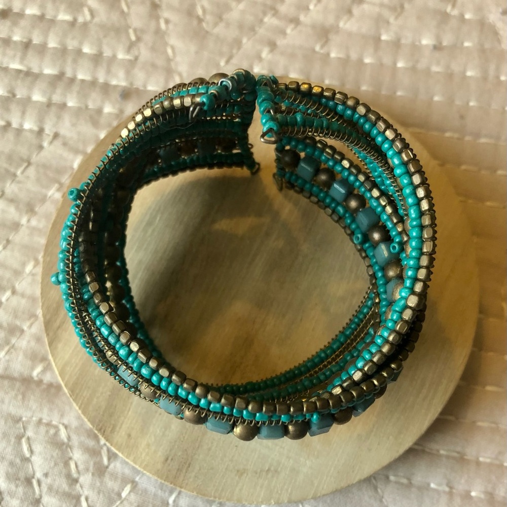 Turquoise Beaded Cuff Bracelet - Picture 2 of 3